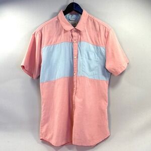 Roark Revival Mens Large Short Sleeve Button Down Shirt Pink Blue Colorblock